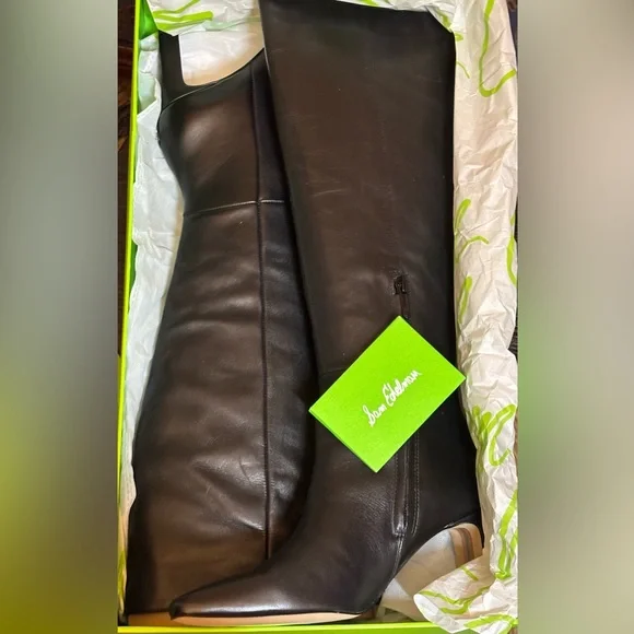 NWB -Sam Edelman Sylvia, Black Leather Knee High Boots Size 8 - Picture 4 of 7